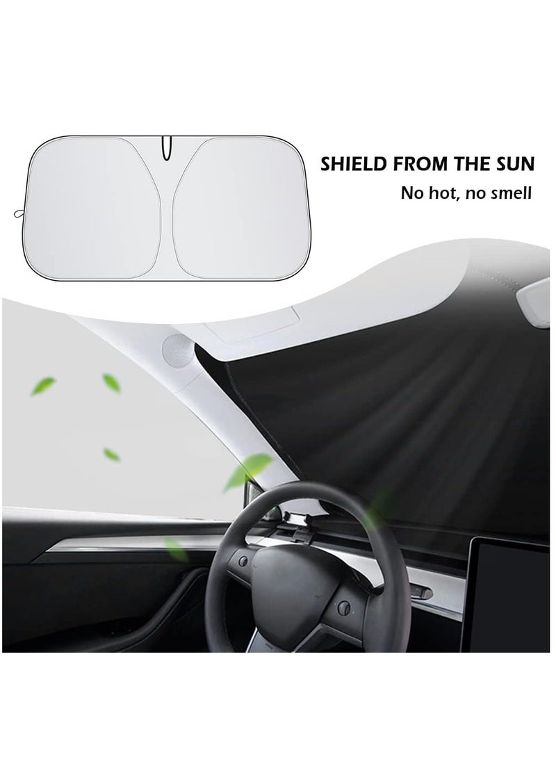 غطاء زجاج أمامي للسيارة - قابل للطي ومقاوم للحرارة والأشعة فوق البنفسجية - يحافظ على برودة السيارة، غطاء زجاج أمامي عالمي مناسب للسيارة والشاحنات والسيارات الرياضية متعددة الاستخدامات (55. * 27.5 بو - Image 4